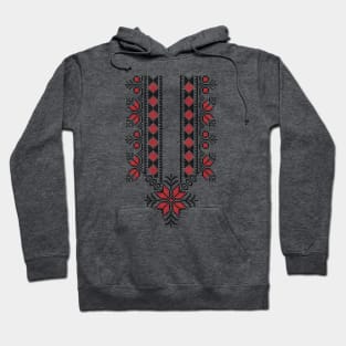 Palestinian Jordanian Traditional Tatreez Realistic Embroidery Pattern Design #14 blk-red Hoodie